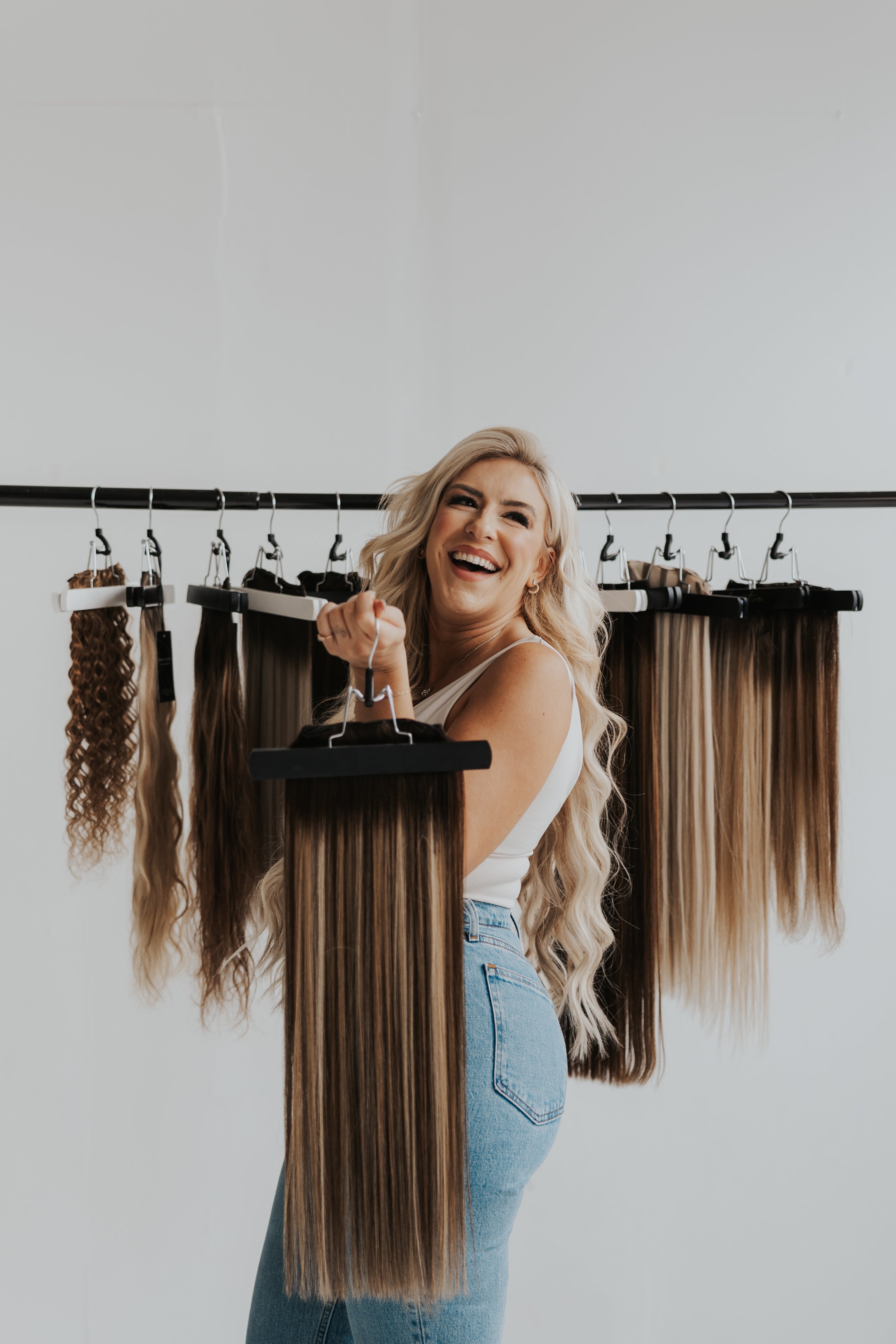 Jessie, founder of Stitched Hair, showcasing seamless hair extensions