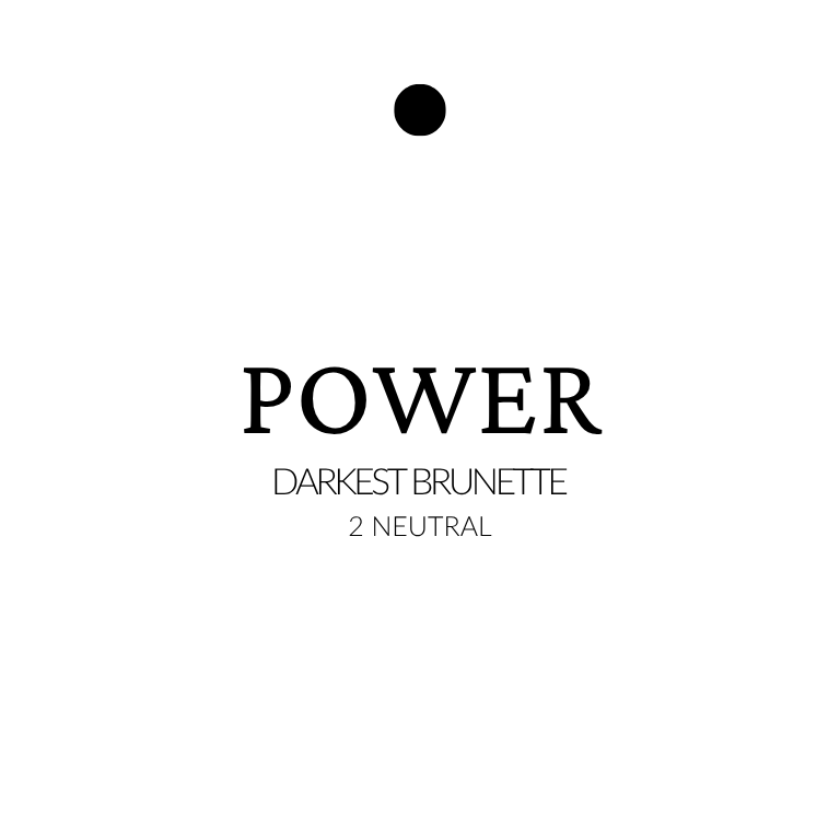 Text 'POWER Darkest Brunette 2 Neutral' on a white background - Dark brunette Genius Weft™ extensions in 16–24” lengths. Level 2 neutral tone delivers bold richness and dramatic depth.